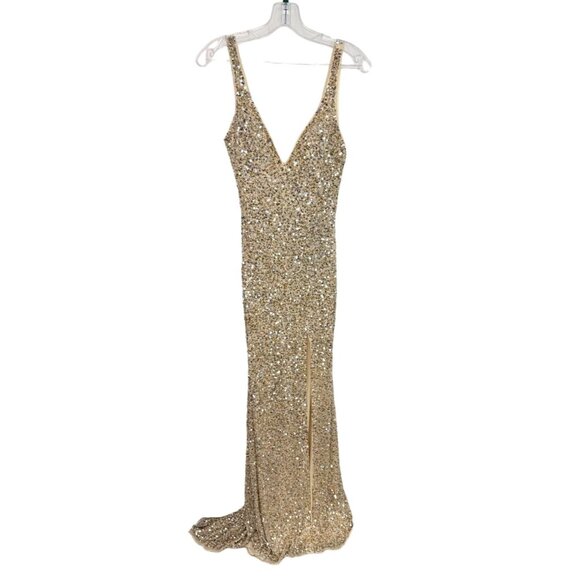 NEW Mac Duggal Shimmering Gold Sequin Slit Gown  #1068  NWT - Size 0 - Picture 4 of 12